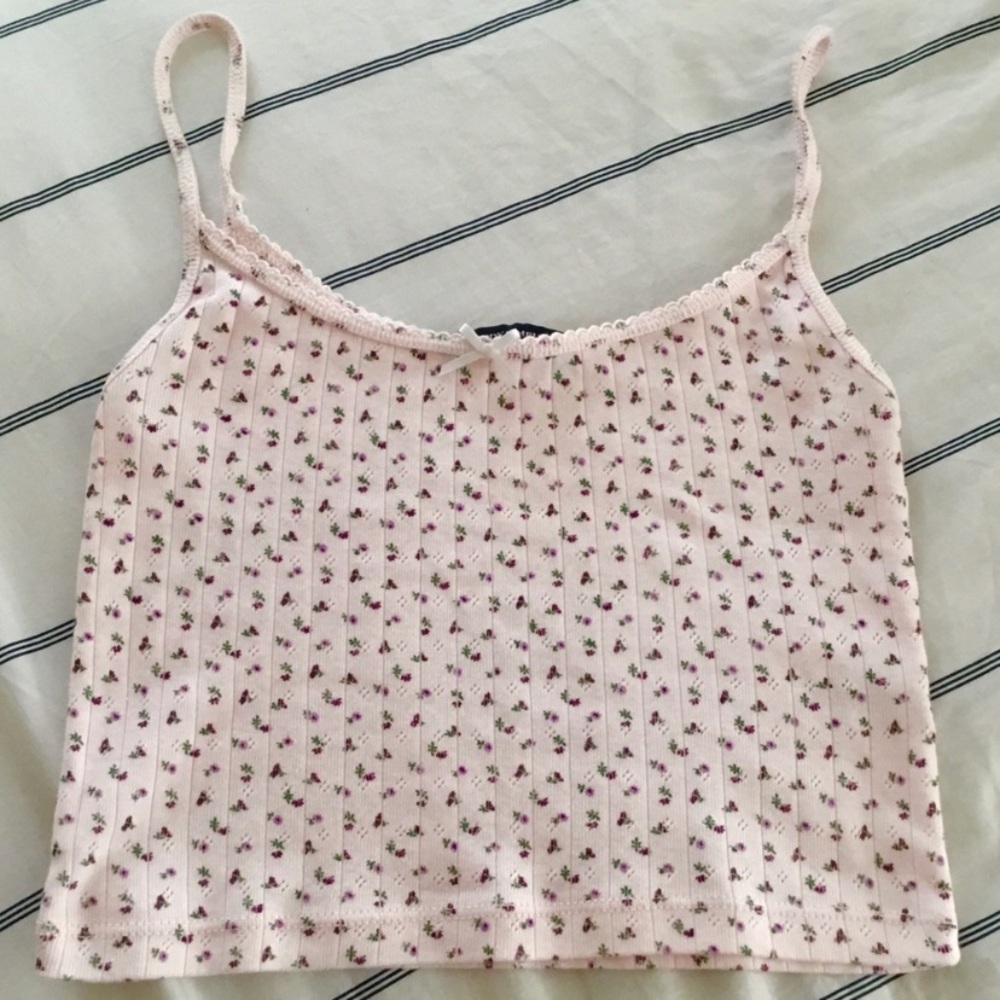 Rare Brandy Melville baby pink skylar tank eyelet material ruffle trim tank top